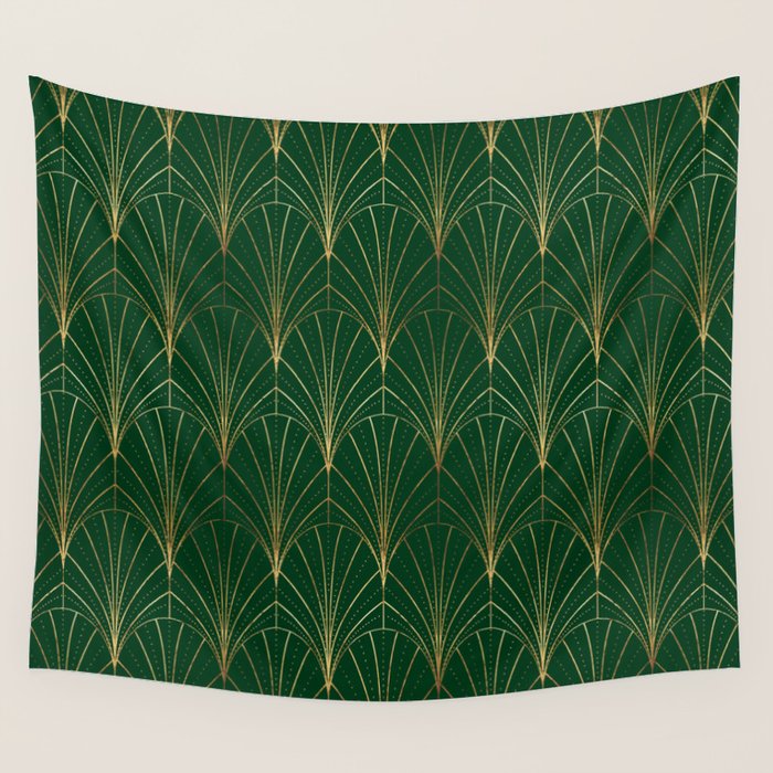 Art Deco Waterfalls // Emerald Green Wall Tapestry Gallery Image 4
