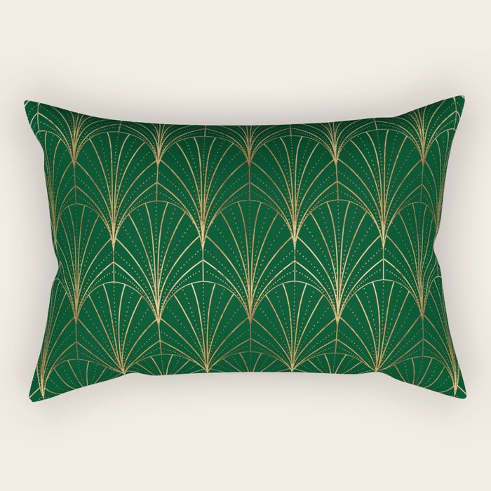 Art Deco Waterfalls // Emerald Green Rectangular Pillow Gallery Image 1