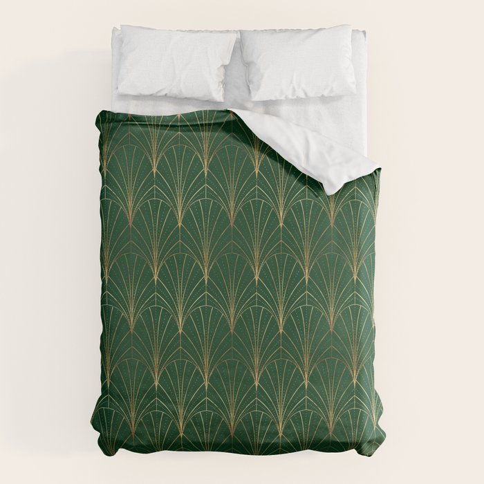 Art Deco Waterfalls // Emerald Green Duvet Cover