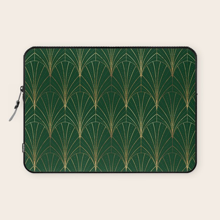 Art Deco Waterfalls // Emerald Green Laptop Sleeve Gallery Image 1