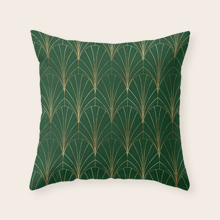 Art Deco Waterfalls // Emerald Green Throw Pillow Gallery Image 1