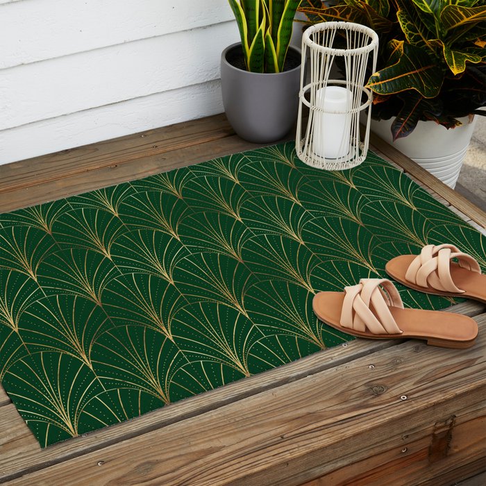 Art Deco Waterfalls // Emerald Green Outdoor Rug Gallery Image 2
