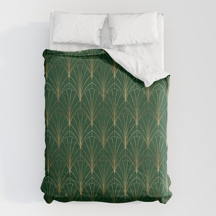 Art Deco Waterfalls // Emerald Green Comforter Gallery Image 1