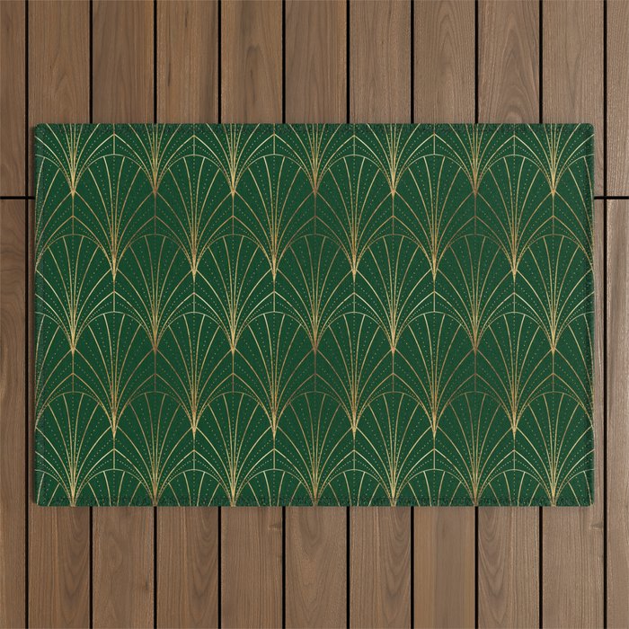 Art Deco Waterfalls // Emerald Green Outdoor Rug Gallery Image 1