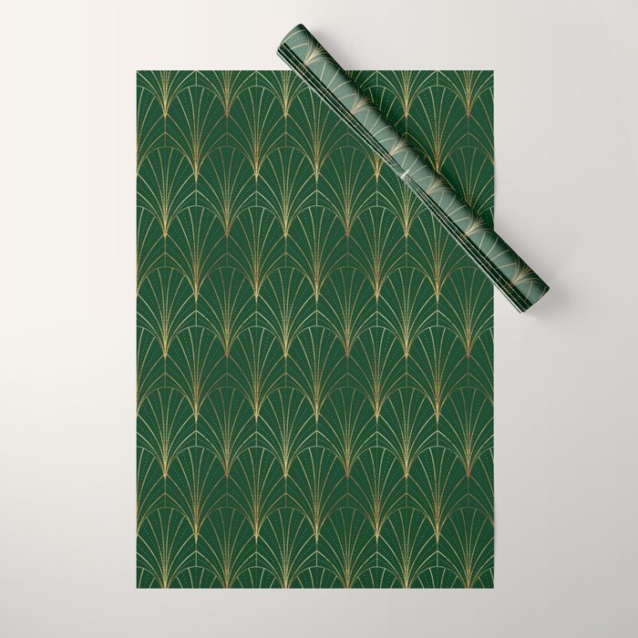Art Deco Waterfalls // Emerald Green Wrapping Paper Gallery Image 1