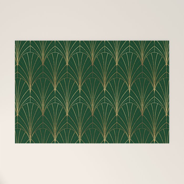 Art Deco Waterfalls // Emerald Green Welcome Mat Gallery Image 1