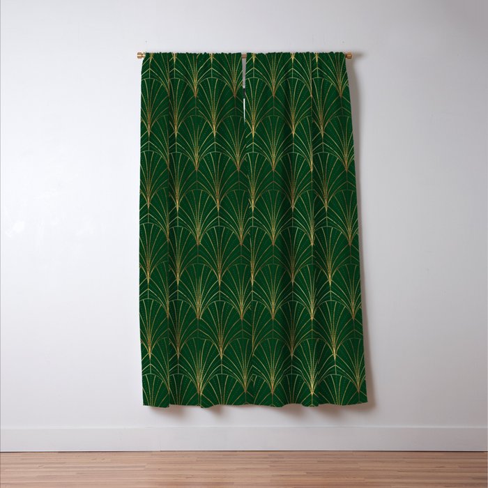 Art Deco Waterfalls // Emerald Green Window Curtain Gallery Image 3