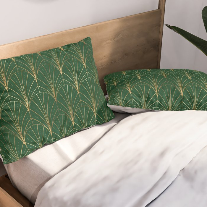Art Deco Waterfalls // Emerald Green Pillow Sham Gallery Image 2