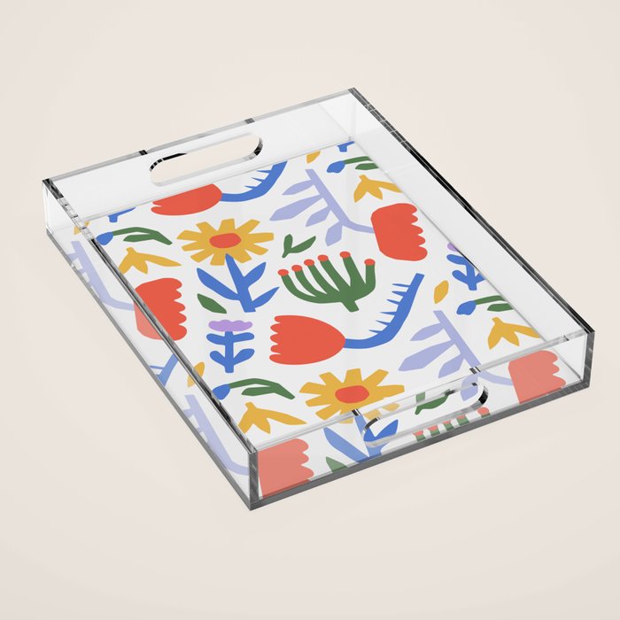 Colorful abstract flower art pattern Acrylic Tray Gallery Image 1