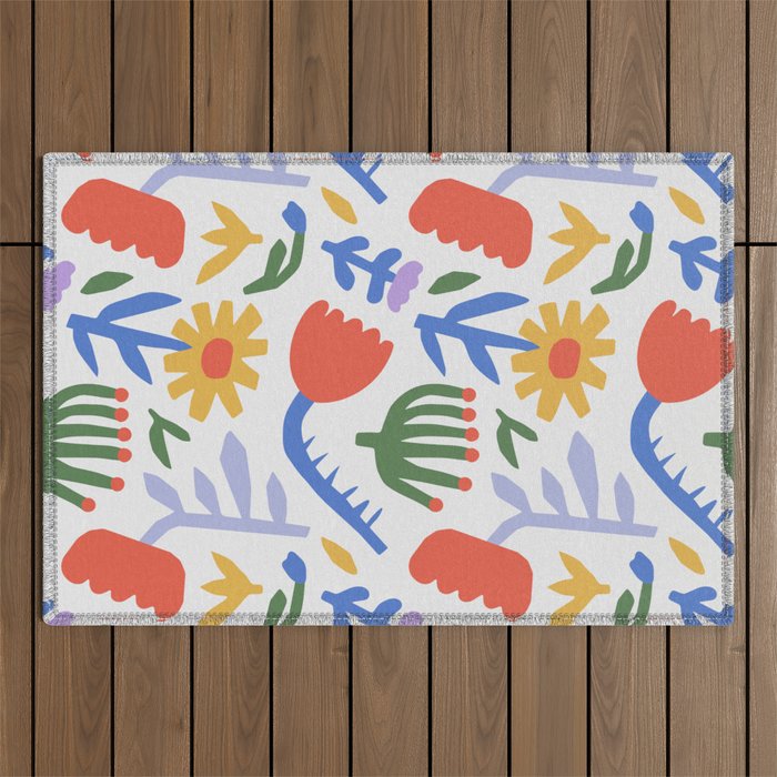 Colorful abstract flower art pattern Outdoor Rug Gallery Image 1