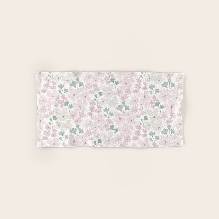 Soft meadow blooms - baby pink, rosy blush and warm beige floral pattern Bath Towel Gallery Image 1