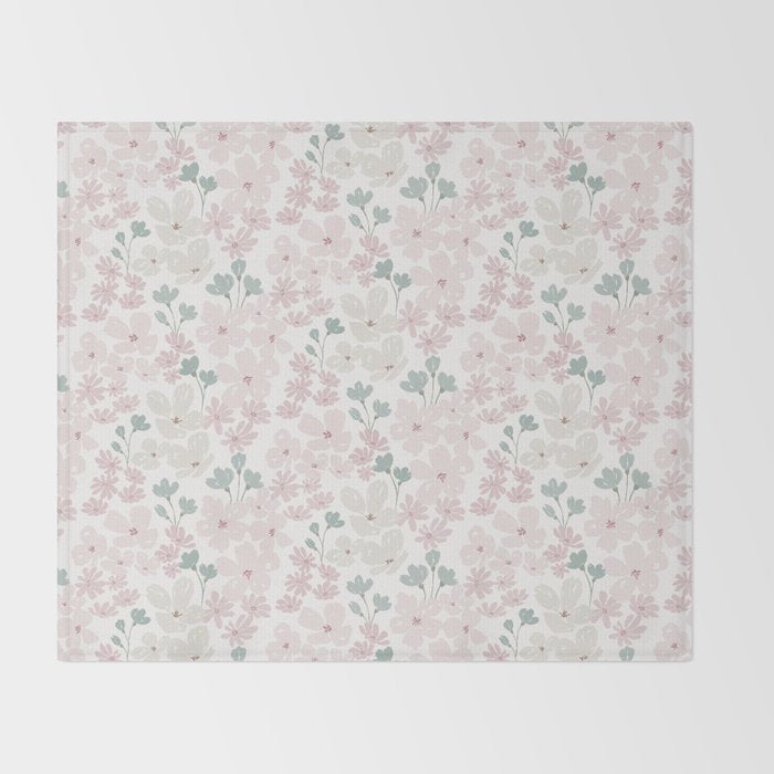 Soft meadow blooms - baby pink, rosy blush and warm beige floral pattern Throw Blanket Gallery Image 2