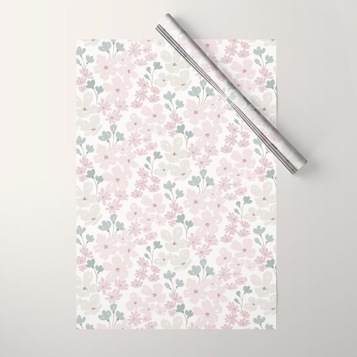 Soft meadow blooms - baby pink, rosy blush and warm beige floral pattern Wrapping Paper Gallery Image 1