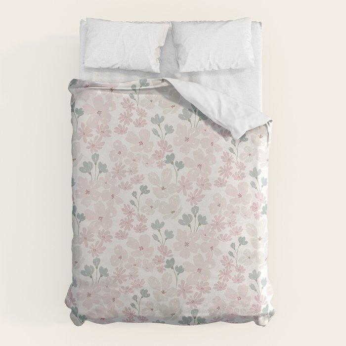 Soft meadow blooms - baby pink, rosy blush and warm beige floral pattern Duvet Cover Gallery Image 6