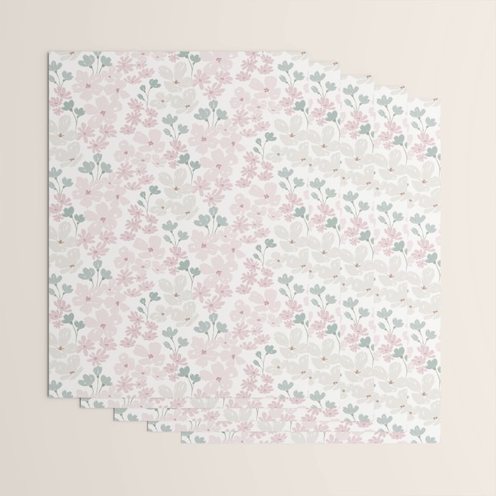 Soft meadow blooms - baby pink, rosy blush and warm beige floral pattern Wrapping Paper Gallery Image 3