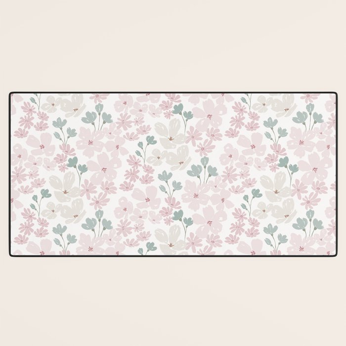 Soft meadow blooms - baby pink, rosy blush and warm beige floral pattern Desk Mat Gallery Image 3