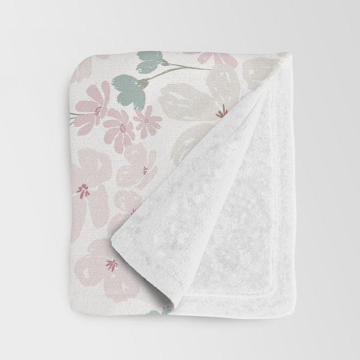 Soft meadow blooms - baby pink, rosy blush and warm beige floral pattern Throw Blanket Gallery Image 3