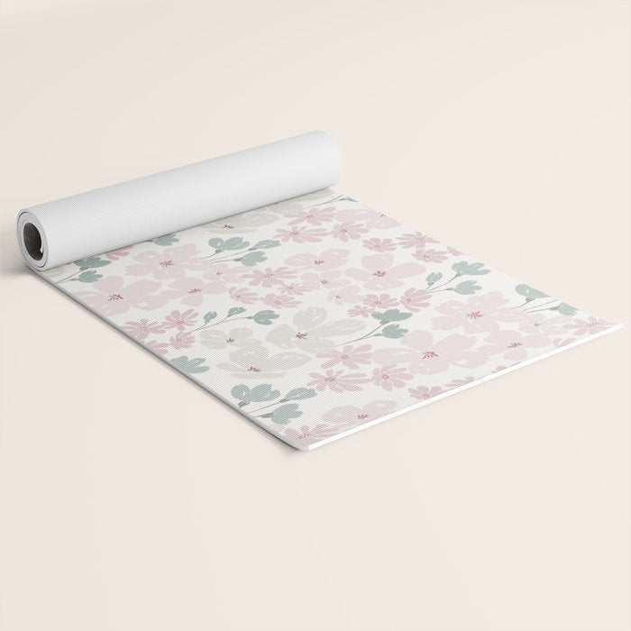 Soft meadow blooms - baby pink, rosy blush and warm beige floral pattern Yoga Mat Gallery Image 2