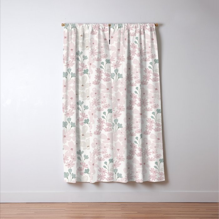 Soft meadow blooms - baby pink, rosy blush and warm beige floral pattern Window Curtain Gallery Image 3