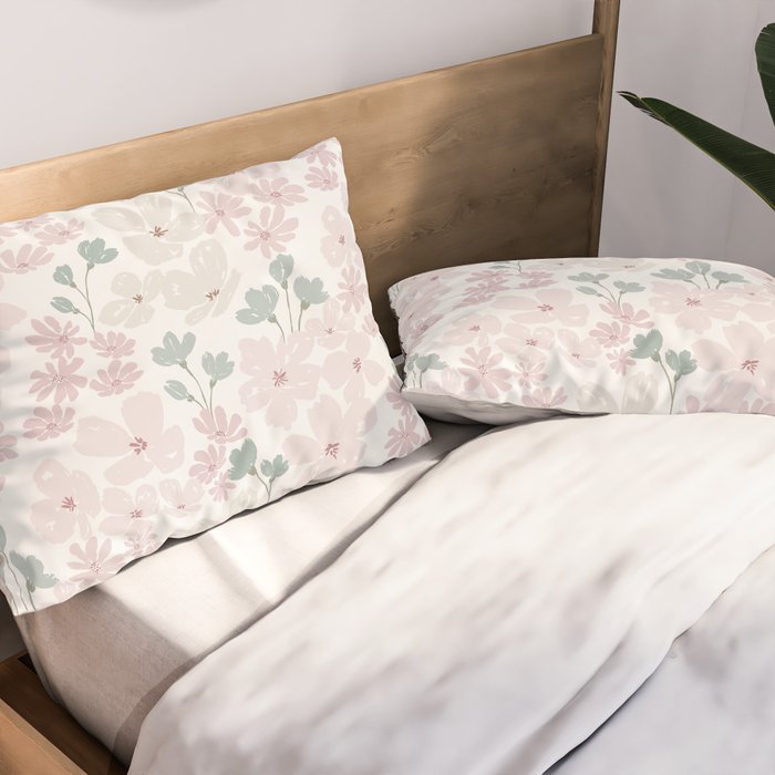 Soft meadow blooms - baby pink, rosy blush and warm beige floral pattern Pillow Sham Gallery Image 2