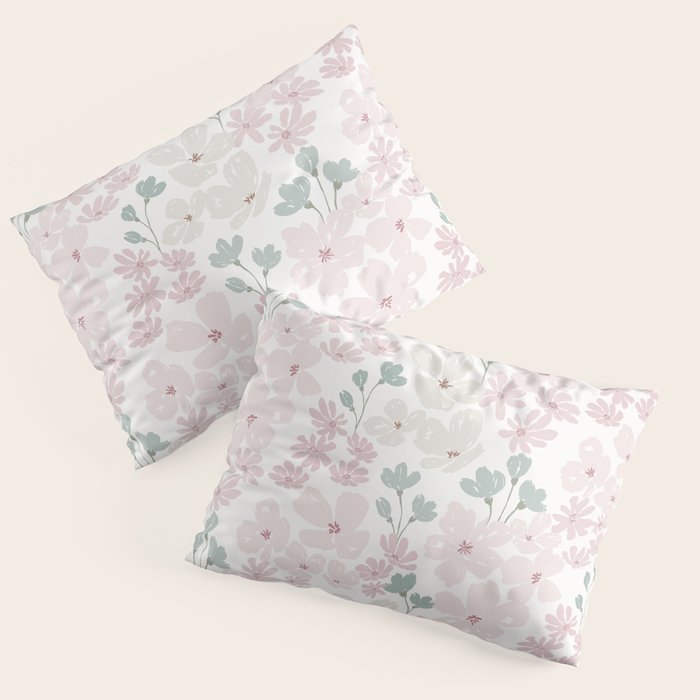 Soft meadow blooms - baby pink, rosy blush and warm beige floral pattern Pillow Sham Gallery Image 3