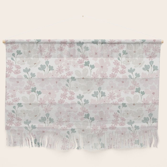 Soft meadow blooms - baby pink, rosy blush and warm beige floral pattern Wall Hanging Gallery Image 1