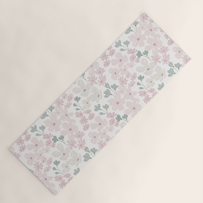 Soft meadow blooms - baby pink, rosy blush and warm beige floral pattern Yoga Mat Gallery Image 1
