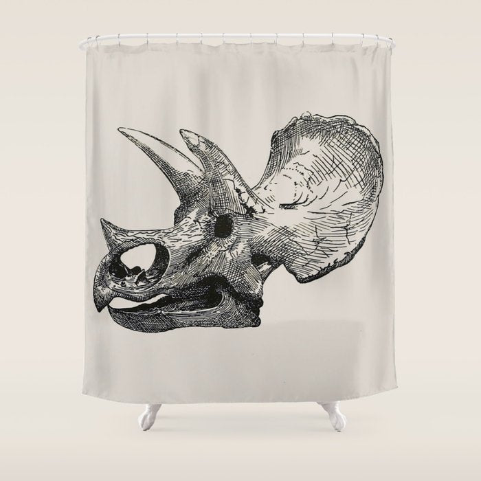 Dinosaur Skeleton Ink Pen Illustration Triceratops Shower Curtain Gallery Image 1
