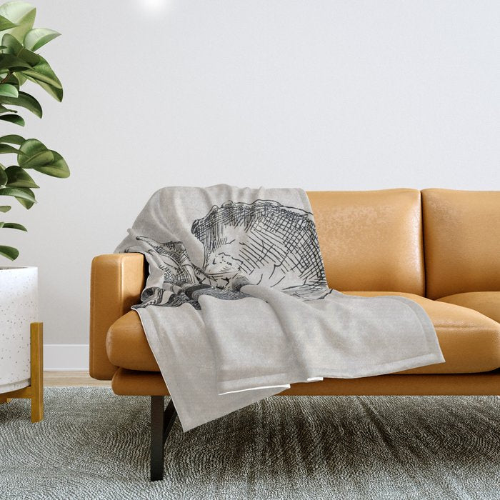 Dinosaur Skeleton Ink Pen Illustration Triceratops Throw Blanket Gallery Image 1
