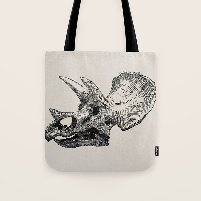 Dinosaur Skeleton Ink Pen Illustration Triceratops Tote Bag Gallery Image 1