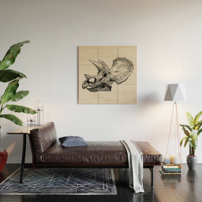 Dinosaur Skeleton Ink Pen Illustration Triceratops Wood Wall Art Gallery Image 2