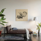 Dinosaur Skeleton Ink Pen Illustration Triceratops Wood Wall Art Gallery Image 2