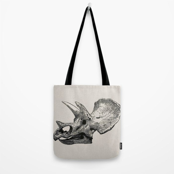 Dinosaur Skeleton Ink Pen Illustration Triceratops Tote Bag Gallery Image 2