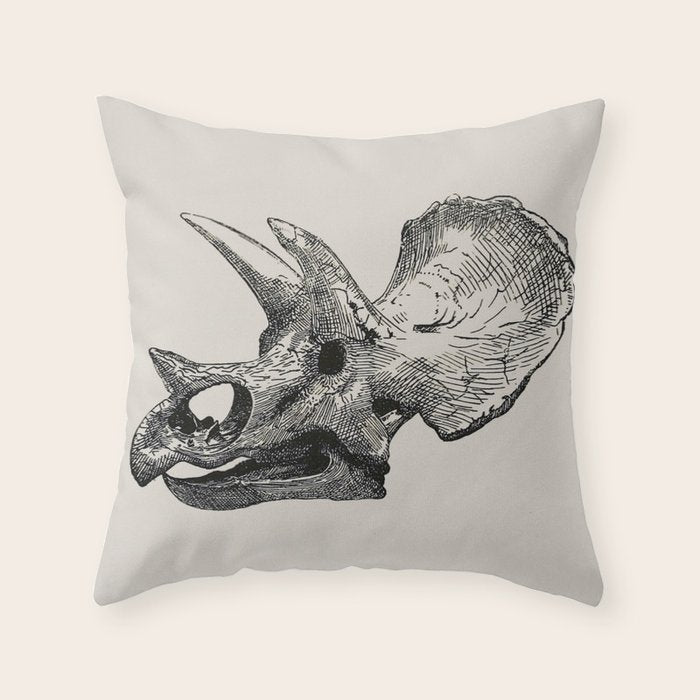 Dinosaur Skeleton Ink Pen Illustration Triceratops Throw Pillow Gallery Image 6