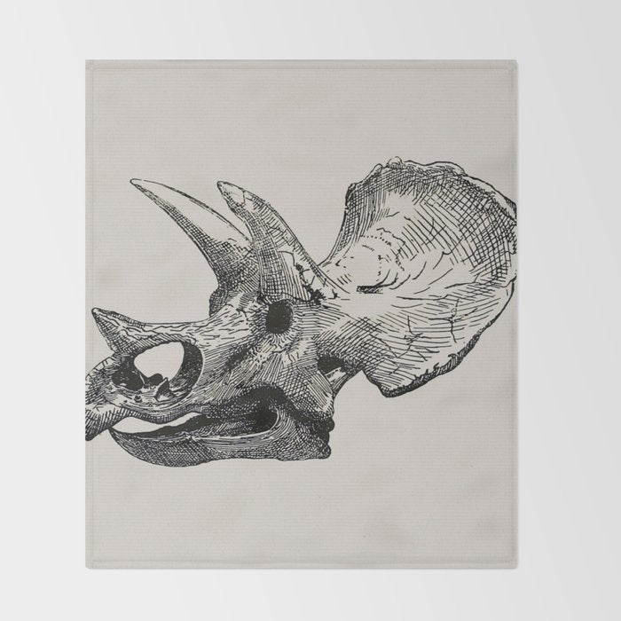 Dinosaur Skeleton Ink Pen Illustration Triceratops Throw Blanket Gallery Image 2