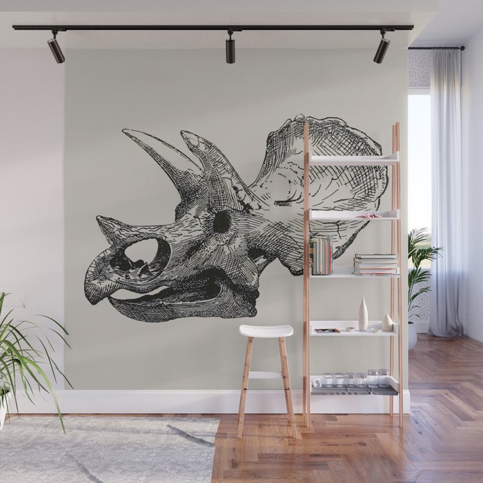 Dinosaur Skeleton Ink Pen Illustration Triceratops Wall Mural Gallery Image 1