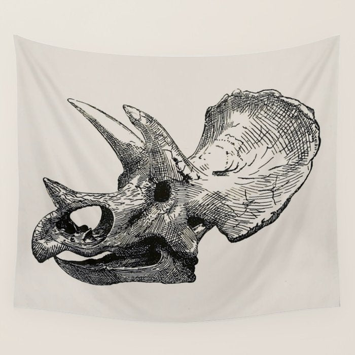 Dinosaur Skeleton Ink Pen Illustration Triceratops Wall Tapestry Gallery Image 4