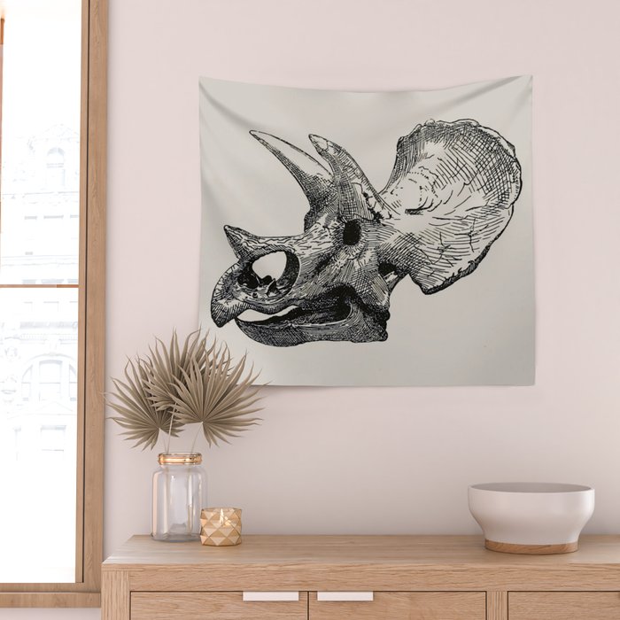 Dinosaur Skeleton Ink Pen Illustration Triceratops Wall Tapestry Gallery Image 2