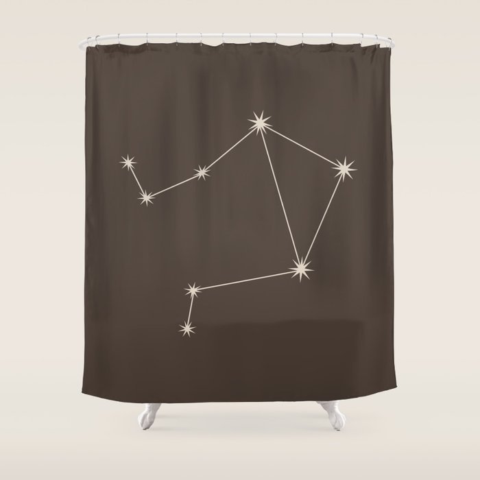 Libra Zodiac Star Constellation Line Art Coffee Brown Shower Curtain Gallery Image 1