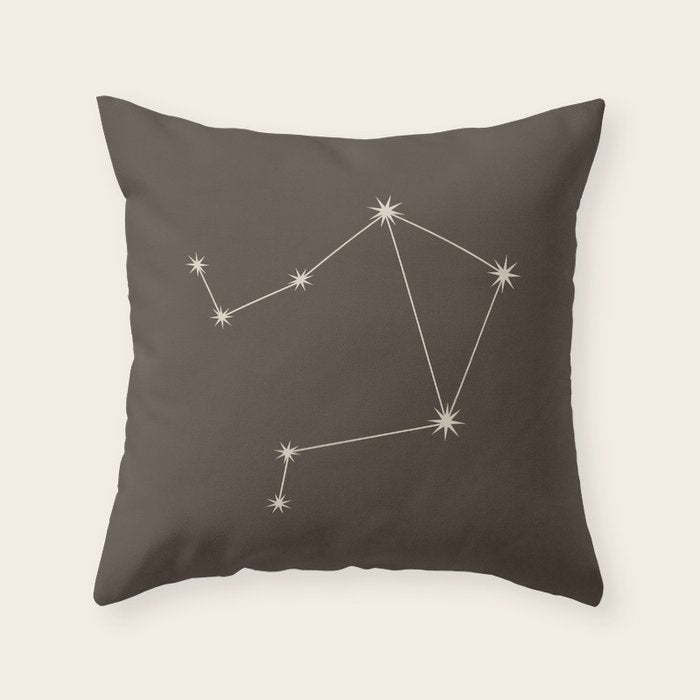 Libra Zodiac Star Constellation Line Art Coffee Brown Throw Pillow Gallery Image 1