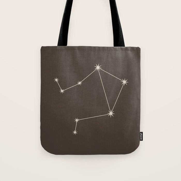Libra Zodiac Star Constellation Line Art Coffee Brown Tote Bag Gallery Image 1