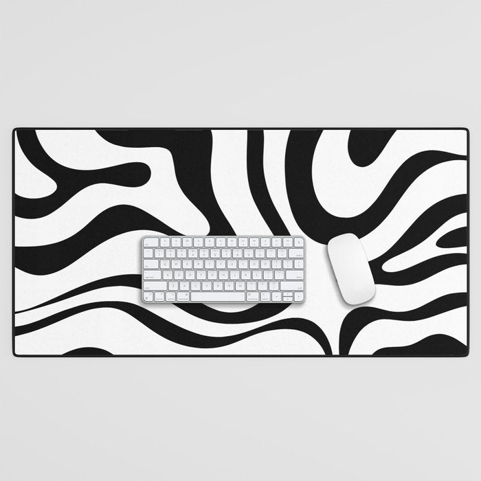 Zebra Swirl Abstract Pattern in Black and White Desk Mat Gallery Image 1