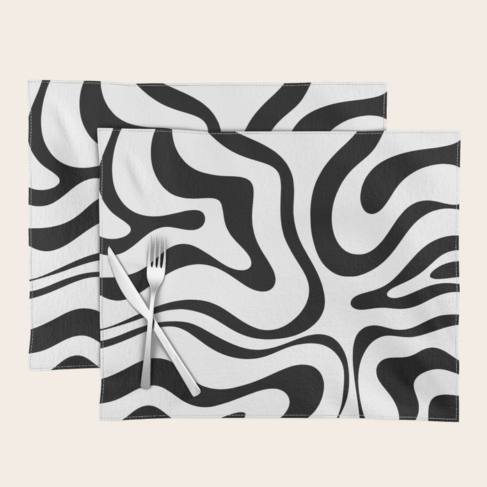 Zebra Swirl Abstract Pattern in Black and White Placemat