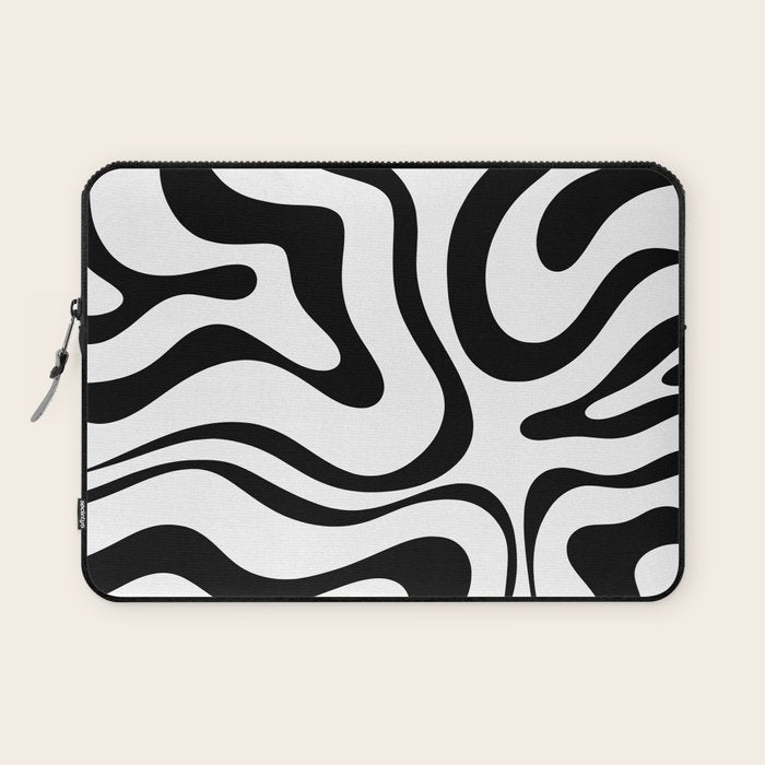Zebra Swirl Abstract Pattern in Black and White Laptop Sleeve Gallery Image 1