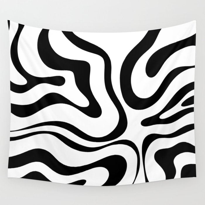 Zebra Swirl Abstract Pattern in Black and White Wall Tapestry Gallery Image 4