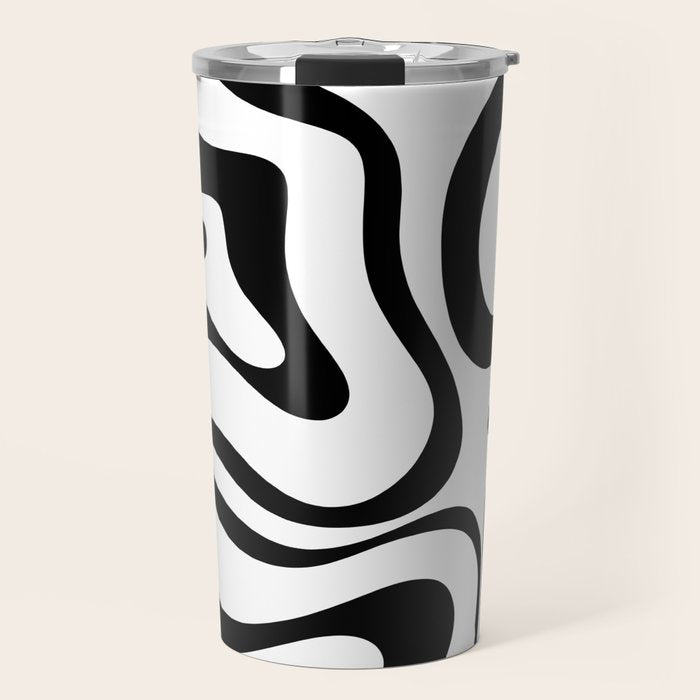 Zebra Swirl Abstract Pattern in Black and White Travel Mug Gallery Image 1