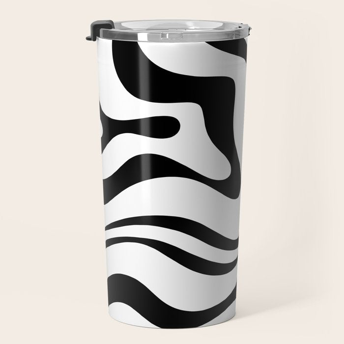 Zebra Swirl Abstract Pattern in Black and White Travel Mug Gallery Image 3