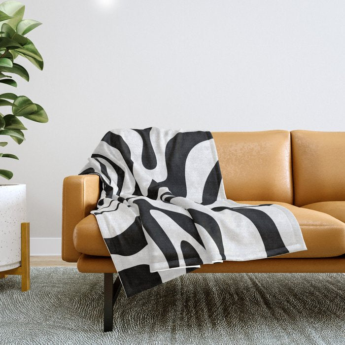 Zebra Swirl Abstract Pattern in Black and White Throw Blanket Gallery Image 1