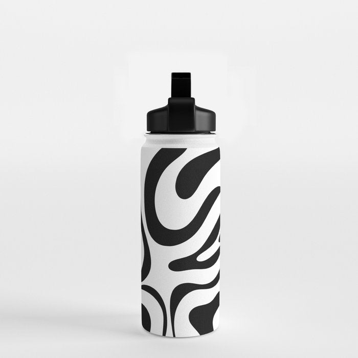 Zebra Swirl Abstract Pattern in Black and White Water Bottle Gallery Image 2