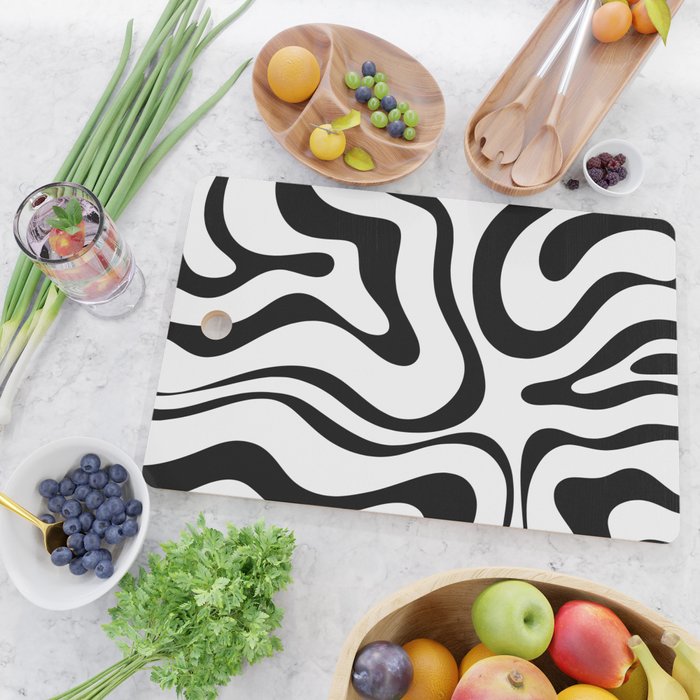 Zebra Swirl Abstract Pattern in Black and White Cutting Board Gallery Image 2